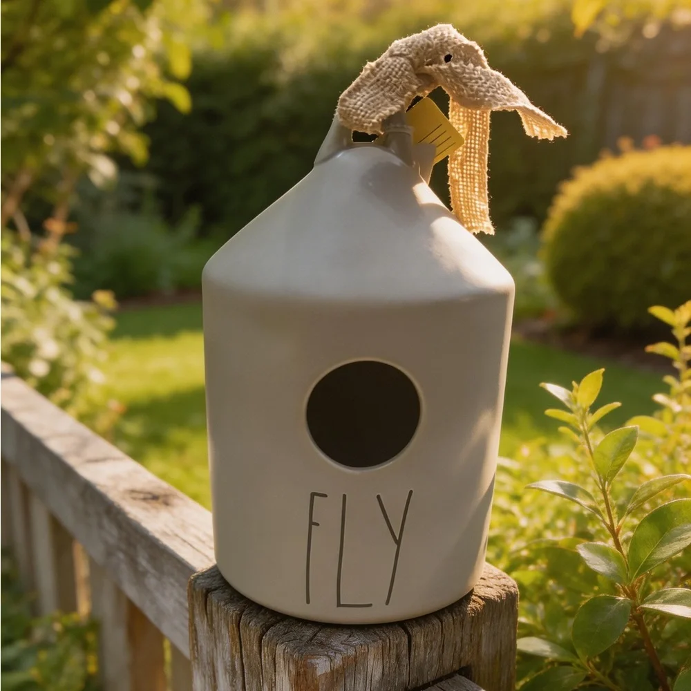 Rae Dunn Ceramic Birdhouse for Outdoor Use - Cream 7”h x 4.5”w